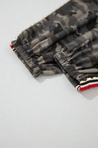 Camouflage Print Striped Side Panel Patchwork Drawstring Pants