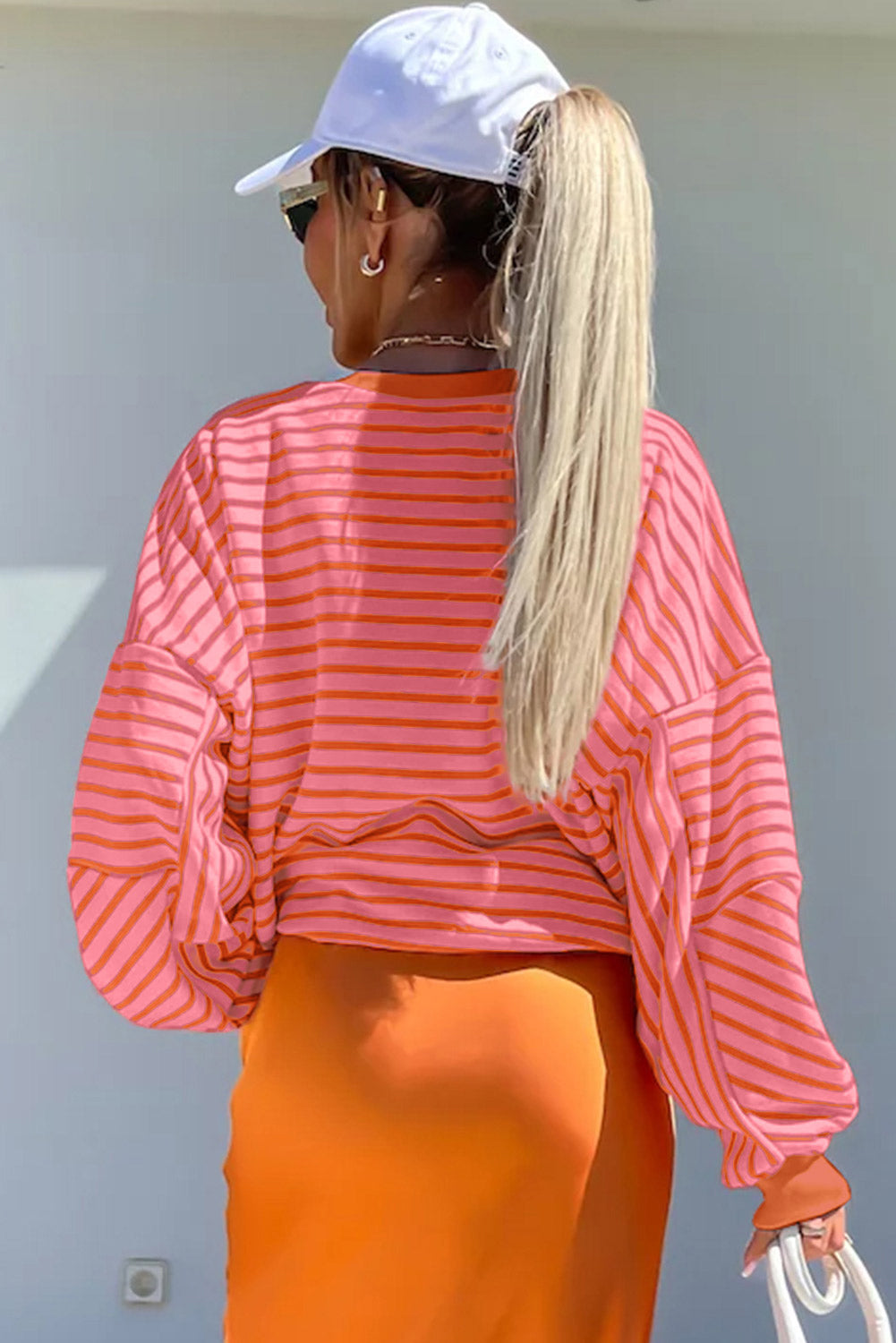 Striped Drop Shoulder Crew Neck Loose Sweatshirt