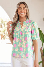 Short Bubble Sleeve Summer Floral Blouse