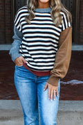 Striped Panels Colorblock Sleeve Chic Sweater