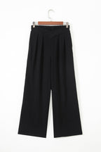 Color black Solid Color Textured Crossed Waist Loose Pants