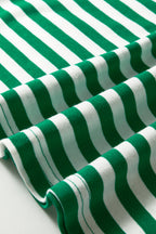 Green Stripe Collared V Neck Short Puff Sleeve Top