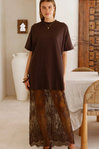 Floral Patchwork Short Sleeve T Shirt Loose Maxi Dress