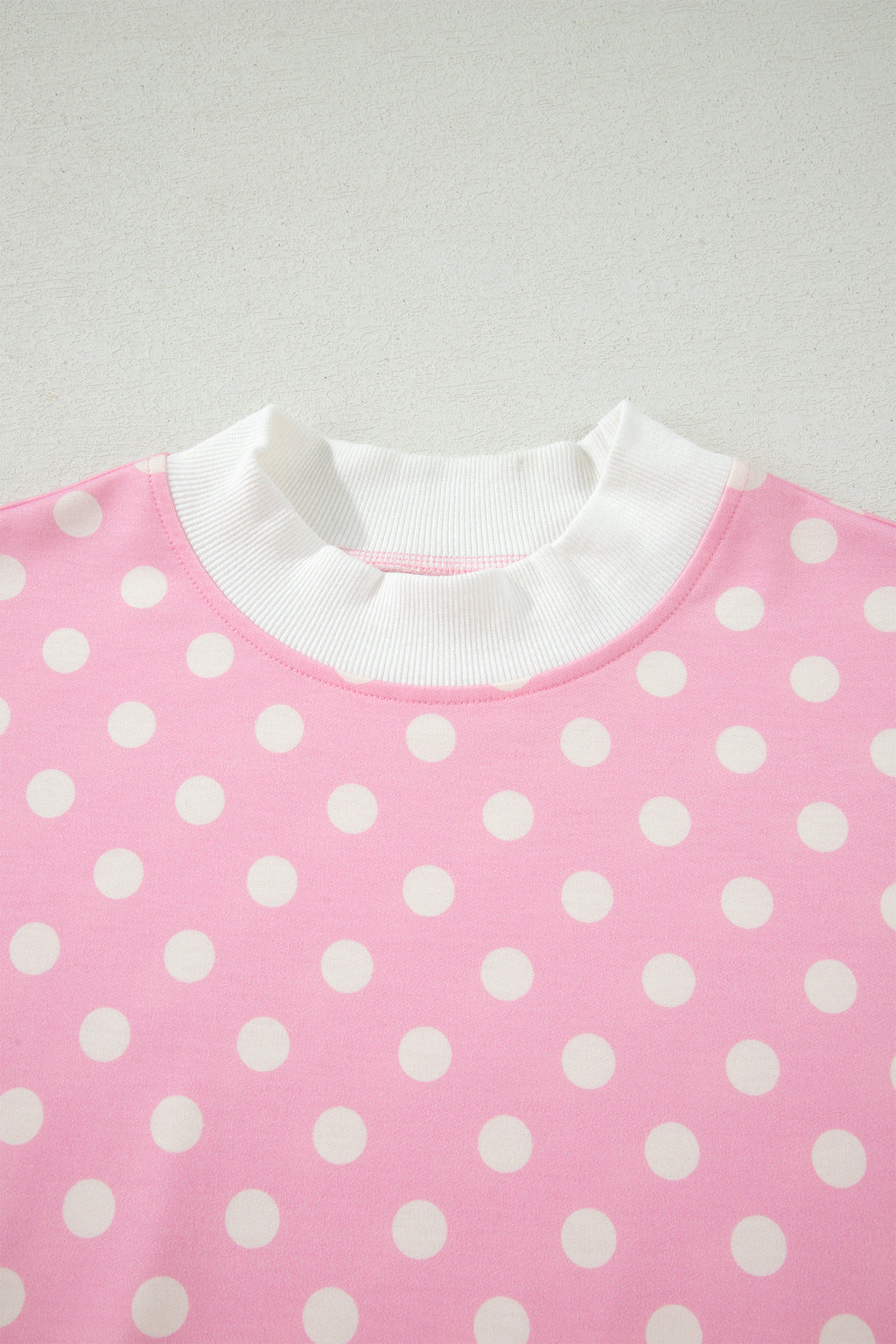 Polka Dot Print Color Block Trim Mock Neck Short Set