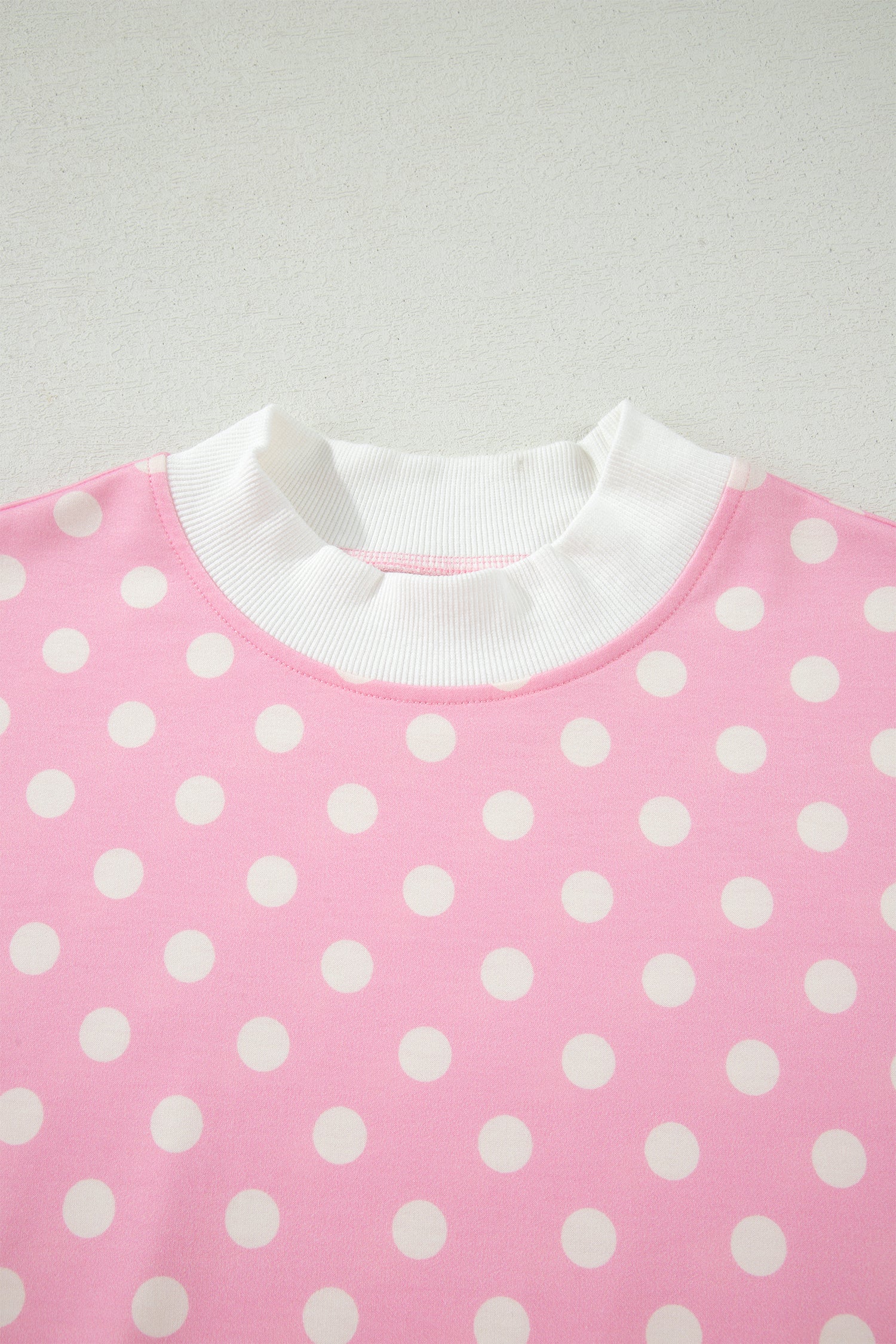 Polka Dot Print Color Block Trim Mock Neck Short Set