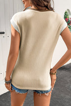 Color Block Corded Knit Crew Neck Tee