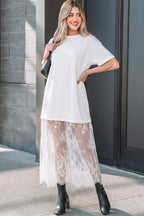 Floral Patchwork Short Sleeve T Shirt Loose Maxi Dress