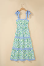 Pink Geometric Floral Print Striped Patchwork Detail Sleeveless Dress