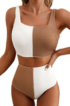 Corded Colorblock Square Neck Bikini Swimsuit