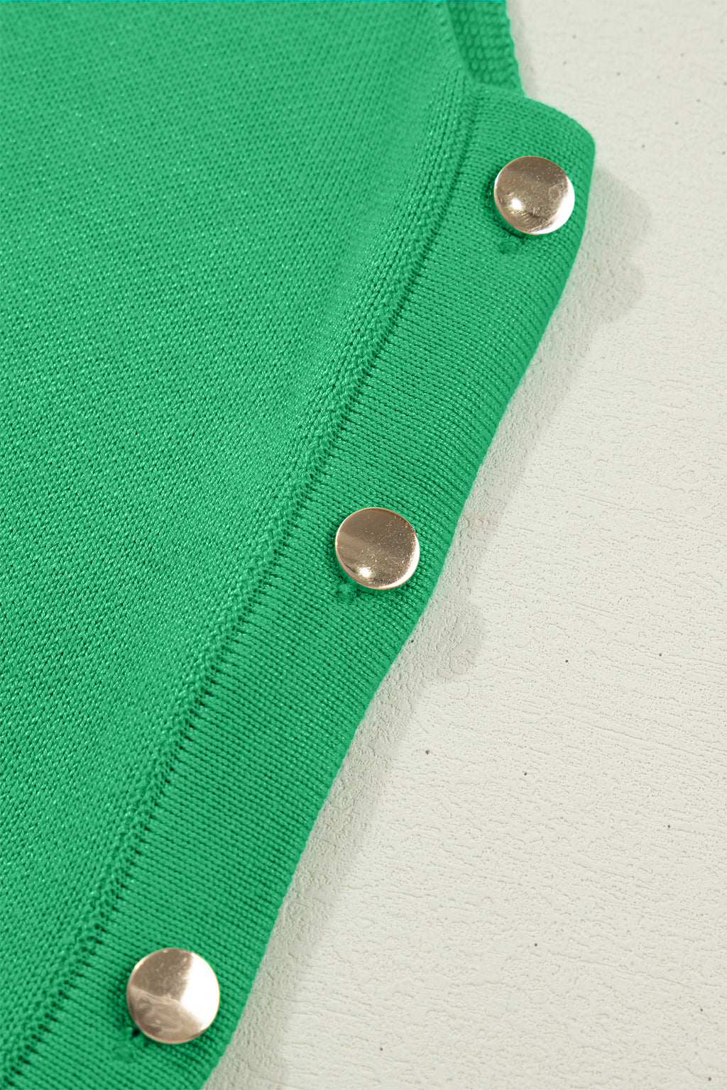 Bright Green Side Button Round Neck Knit Sleeveless Sweater