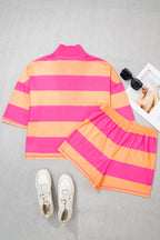 Seam Detail Half Zip Tee Casual Shorts 2pcs Set