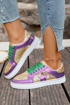 Tillandsia Purple Glitter Star Patchwork PU Leather Lace-up Sneakers