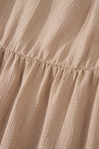 Dark Khaki Plus Size Textured Ruffled Short Sleeve Dress