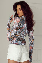 Floral Long Sleeve High Neck Sheath Mesh Blouse