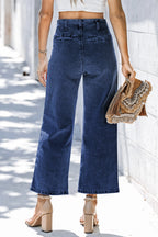 Sail Blue High Waist Button Front Wide Leg Cropped Jeans