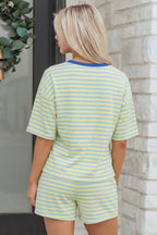 Striped Drop Shoulder Boxy Casual Terry Short Set