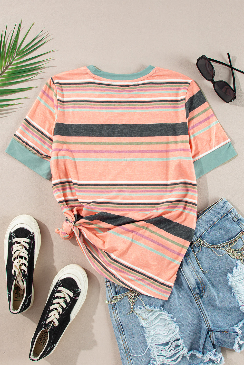 Multicolor Stripes Crew Neck T Shirt