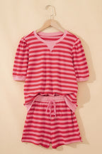 Striped Puff Short Sleeve T Shirt Matching Shorts Set