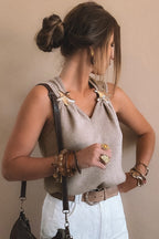 Grey Morn Metal Star Detail V Neck Sweater Knit Tank Top
