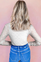 Mesh Bow Pattern Long Sleeve Top