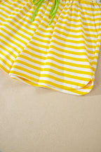 Striped Contrast Neck Loose Tee and Drawstring Shorts Set