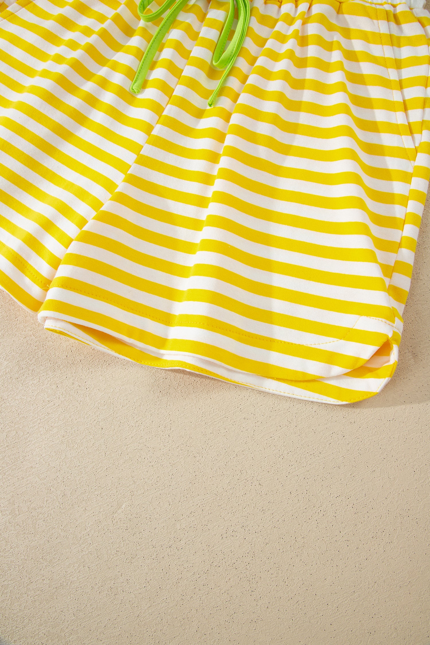 Striped Contrast Neck Loose Tee and Drawstring Shorts Set