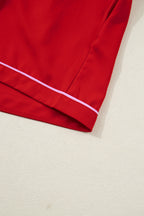 Fiery Red Contrast Trim Ribbon Bow Short Silky 2pcs Pyjama Set