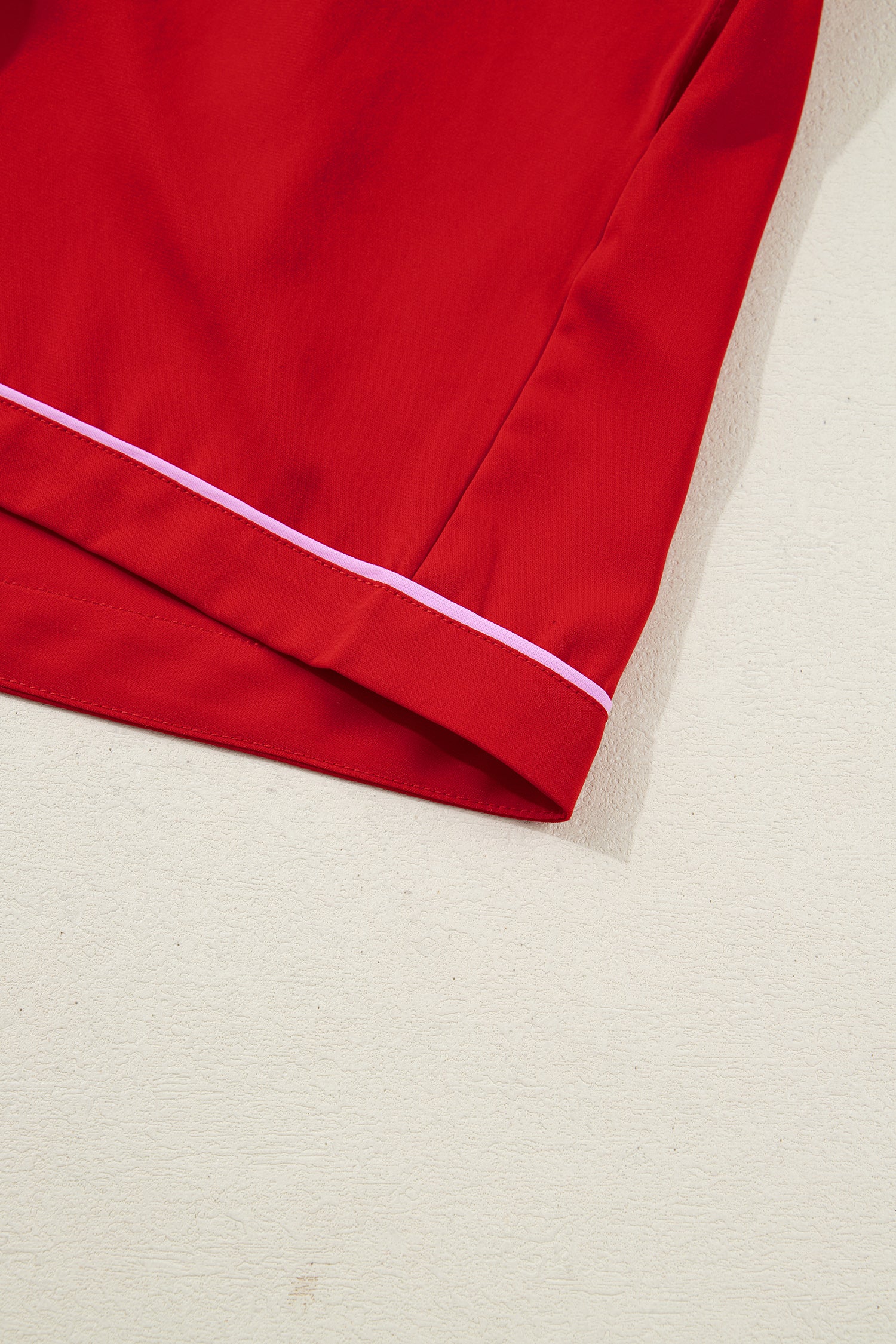 Fiery Red Contrast Trim Ribbon Bow Short Silky 2pcs Pyjama Set