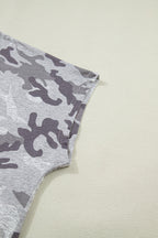 Grey Plus Size Camo Print Casual T Shirt