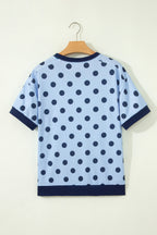 Color Block Trim Polka Dot Casual Tee