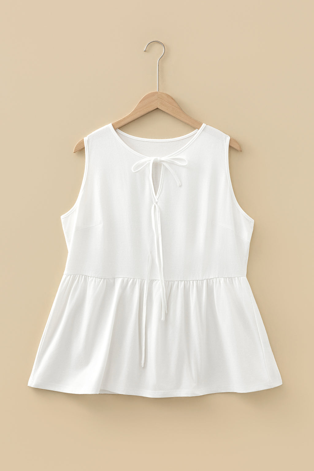 Plus Size Solid Color Bow Tie Peplum Tank Top