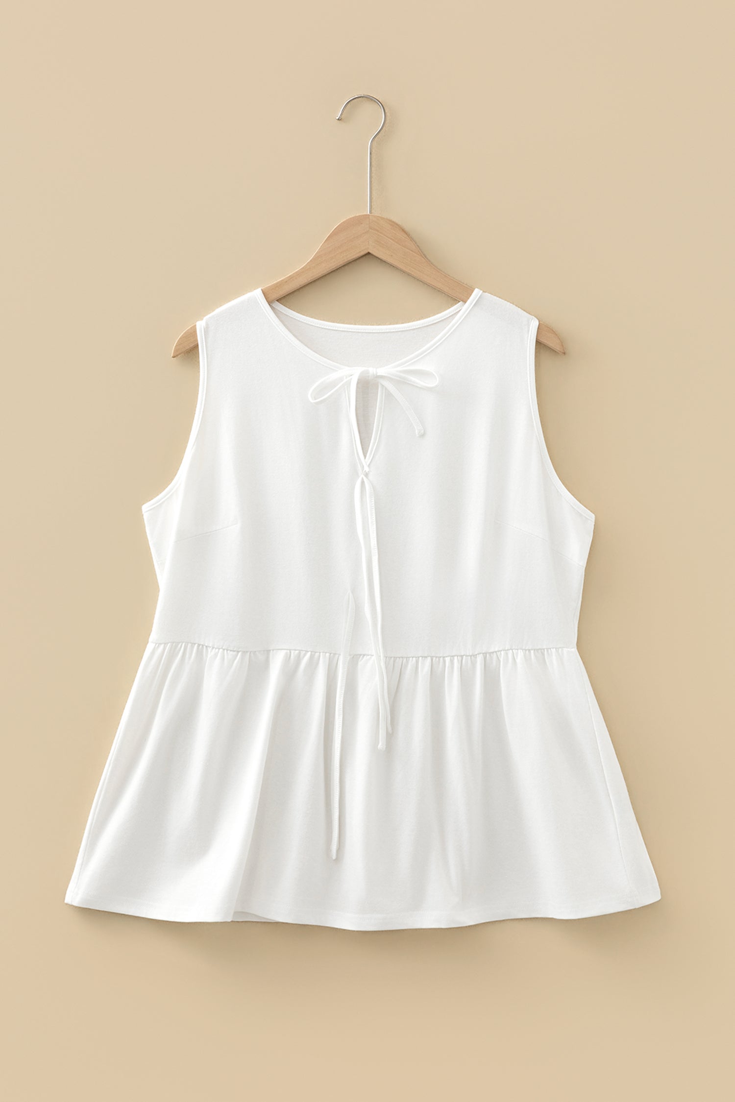 Plus Size Solid Color Bow Tie Peplum Tank Top