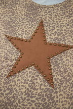 Leopard Retro Studded Star Patch Loose Tee