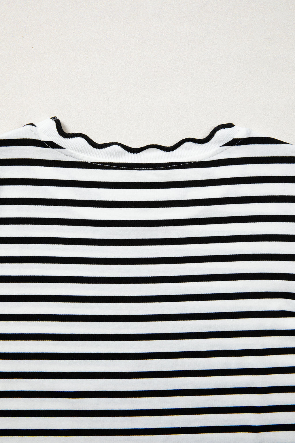Striped Scalloped Trim Round Neck T Shirt