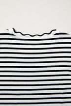 Striped Scalloped Trim Round Neck T Shirt