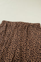 Brown Plus Size Leopard Loose Top Pleated Pants Set