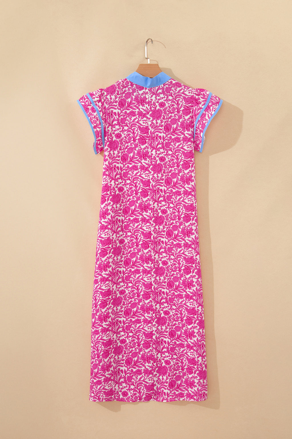 Floral Print Color Block Patchwork V Neck Short Sleeve Midi Dress