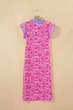Floral Print Color Block Patchwork V Neck Short Sleeve Midi Dress
