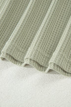 Waffle Knit Seam Detail Color Block Patchwork Short Sleeve Top