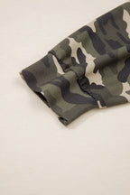 Apricot Camo Print Patchwork Sleeve Raw Hem Plus Size Sweatshirt