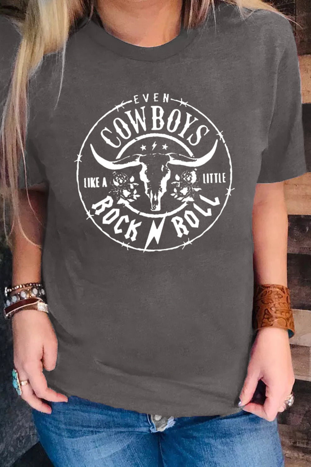 Grey Western Letter Steer Head Graphic Tee