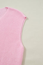 Pink Solid Color Knit V Neck Button Front Sweater Vest