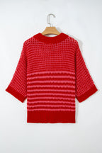 Striped 3/4 Draped Sleeve Slouchy Sweater