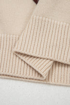 Parchment Corded Horseshoes Ribbed Trim Mock Neck Short Sleeve Sweater