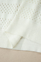 White Plus Size Eyelet Hollow Out Knit Ribbed Trim Short Sleeve Dolman Sweater