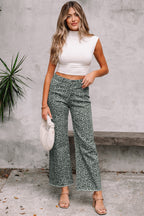 Grey Leopard Frayed Edge Wide Leg High Waist Jeans