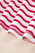 Red Stripe Scalloped Trim Round Neck T Shirt