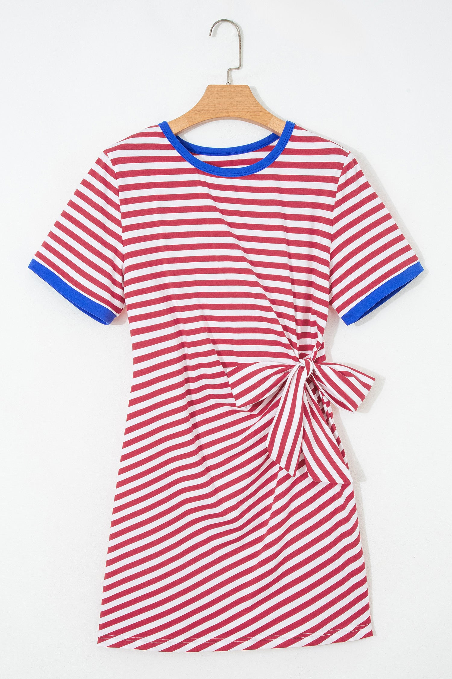 Striped Nautical Tie Contrast Trim Round Neck T Shirt Mini Dress