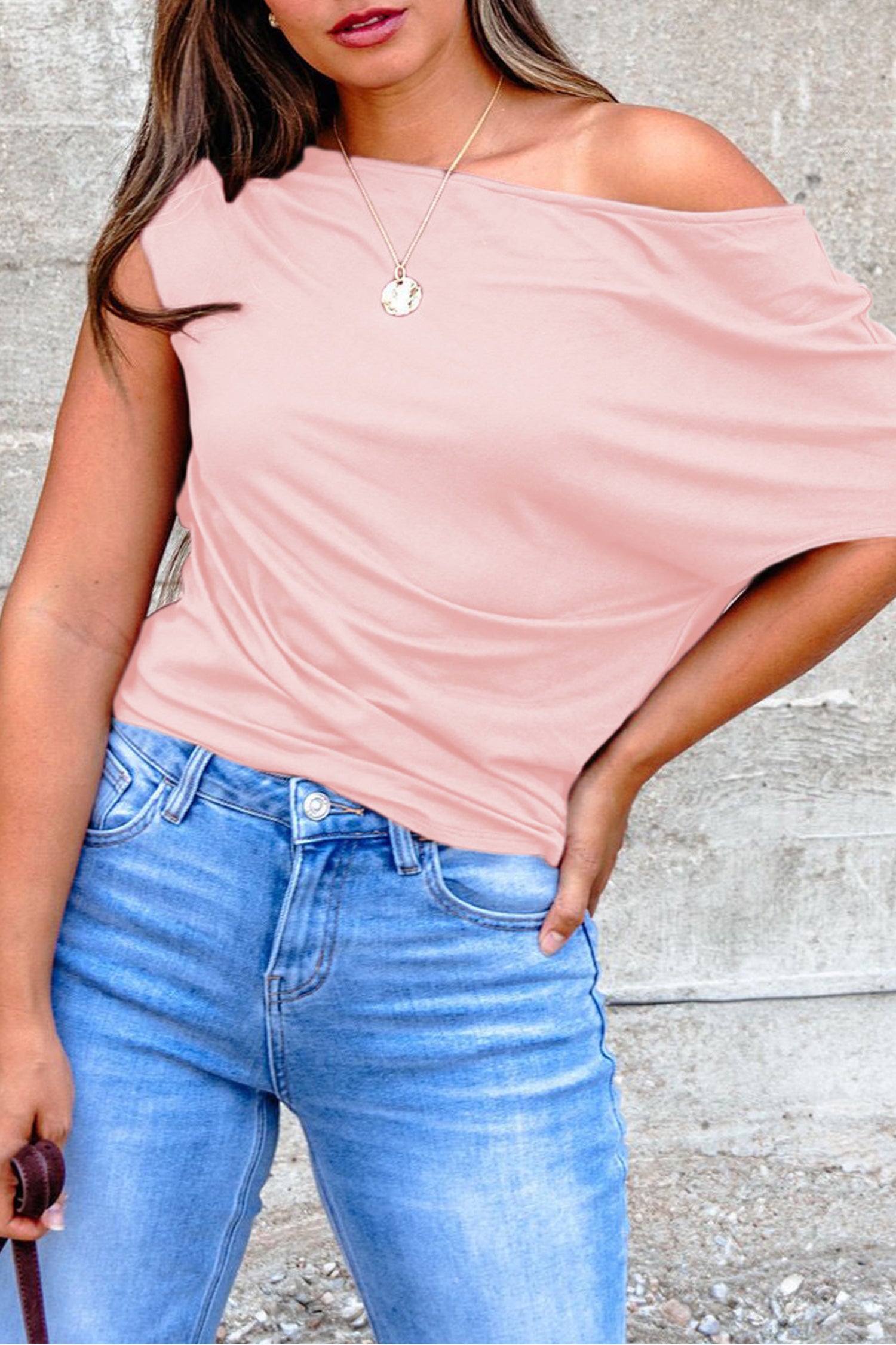 Plus Size Solid Color Asymmetric Neck Short Sleeve Blouse
