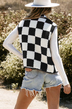 Checkered Sherpa Collared Jacket Vest